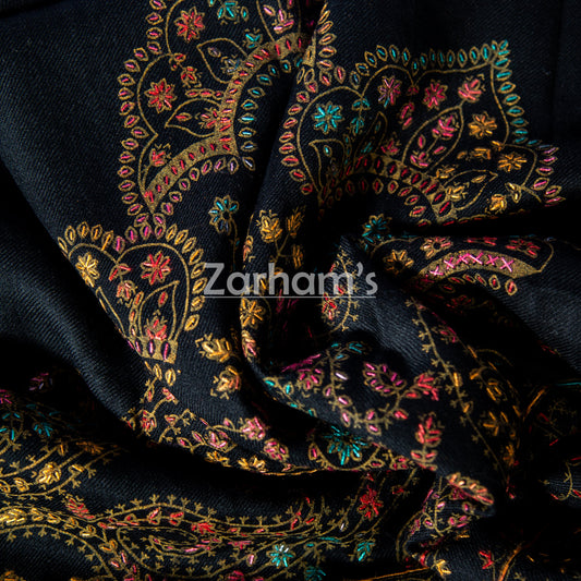 Handmade Pashmina shawl hand printed and embroidered