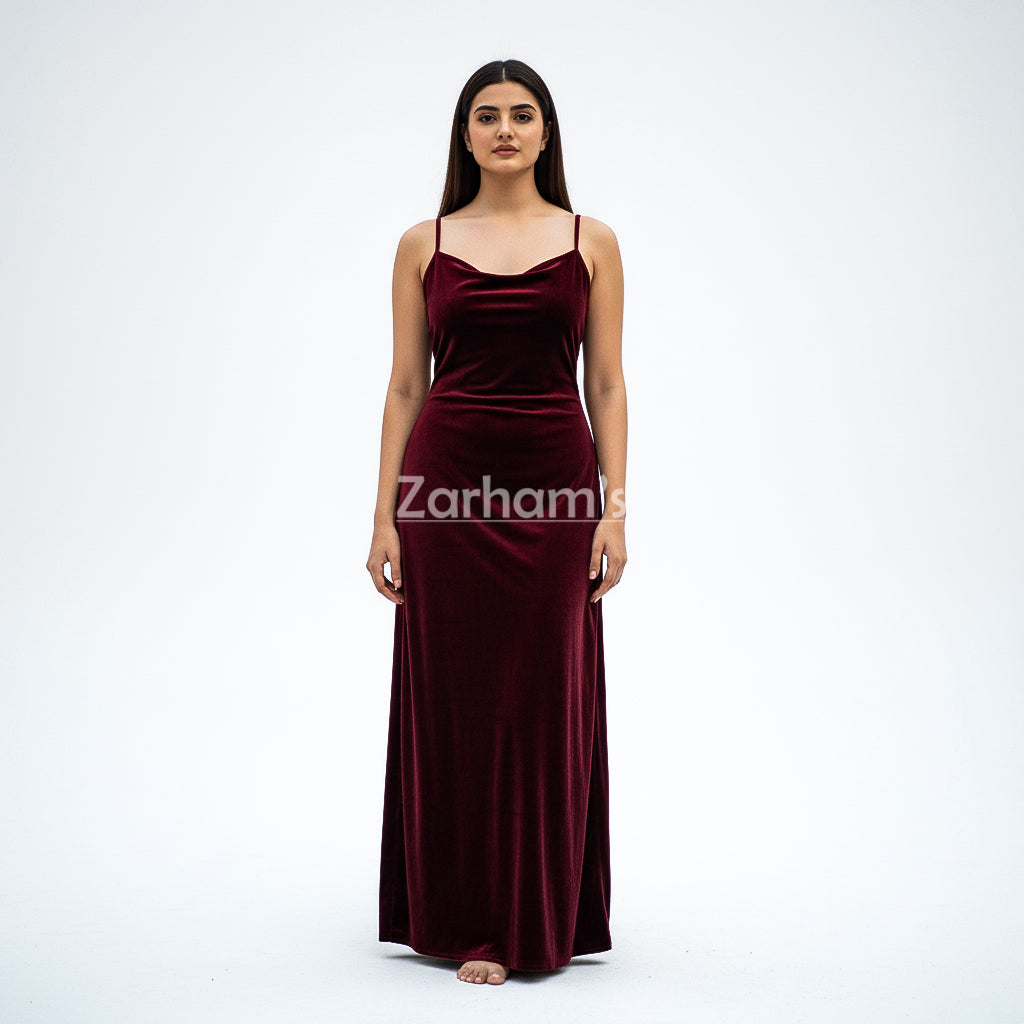Handmade Maroon Velvet Long Dress | Premium Quality Velvet Formal and Party Dresses