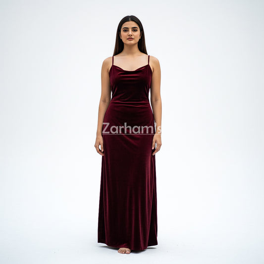 Handmade Maroon Velvet Long Dress | Premium Quality Velvet Formal and Party Dresses