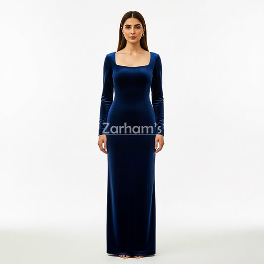Midnight Blue Velvet Long Dress | Premium Quality Velvet Formal and Party Dresses