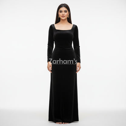 Handmade Midnight Black Velvet Long Dress | Premium Quality Velvet Formal and Party Dresses