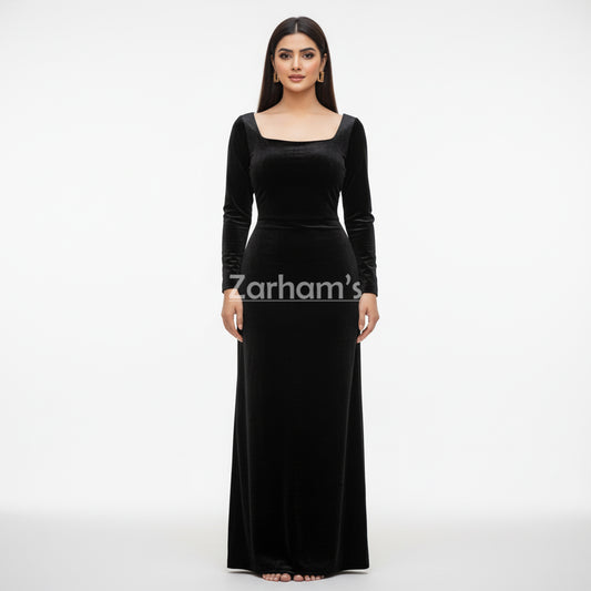 Handmade Midnight Black Velvet Long Dress | Premium Quality Velvet Formal and Party Dresses