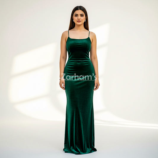 Handmade Emerald Green Velvet Long Dress | Premium Quality Velvet Formal and Party Dresses