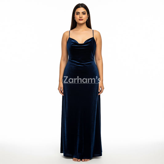 Handmade Midnight Blue Velvet Long Dress | Premium Quality Velvet Formal and Party Dresses