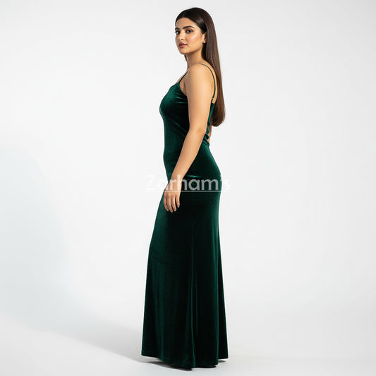 Handmade Emerald Green Velvet Long Dress | Premium Quality Velvet Formal and Party Dresses