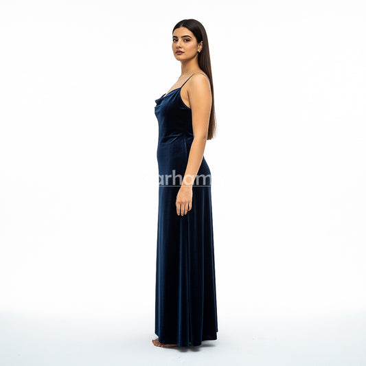 Handmade Midnight Blue Velvet Long Dress | Premium Quality Velvet Formal and Party Dresses