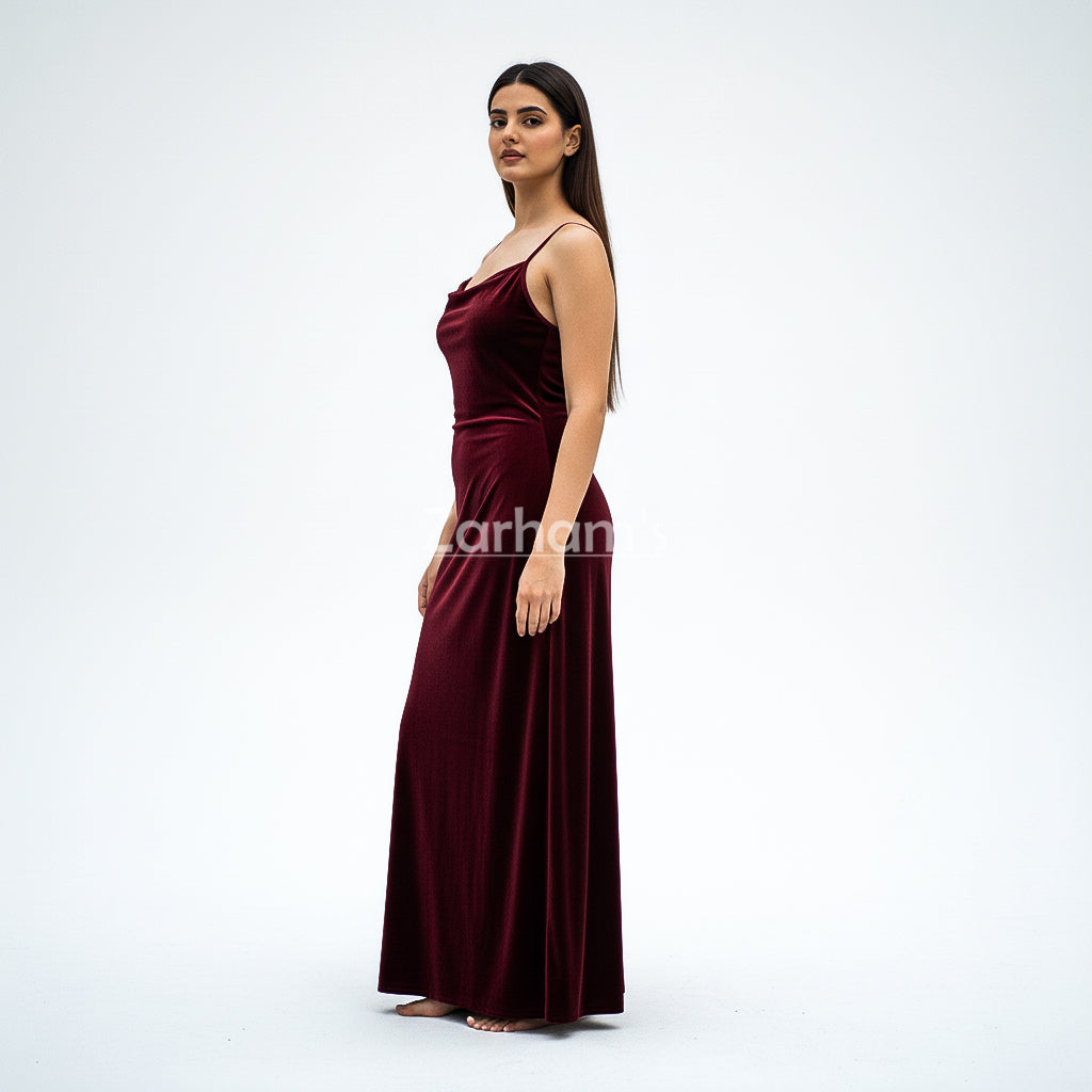 Handmade Maroon Velvet Long Dress | Premium Quality Velvet Formal and Party Dresses