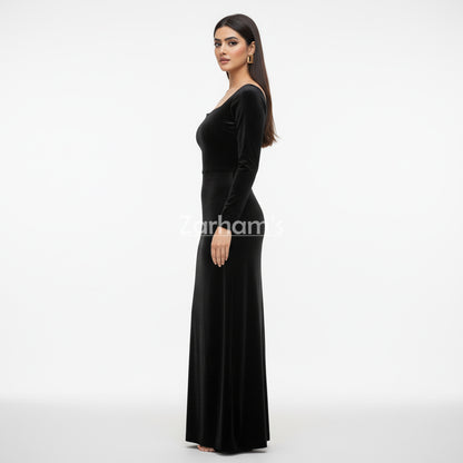 Handmade Midnight Black Velvet Long Dress | Premium Quality Velvet Formal and Party Dresses