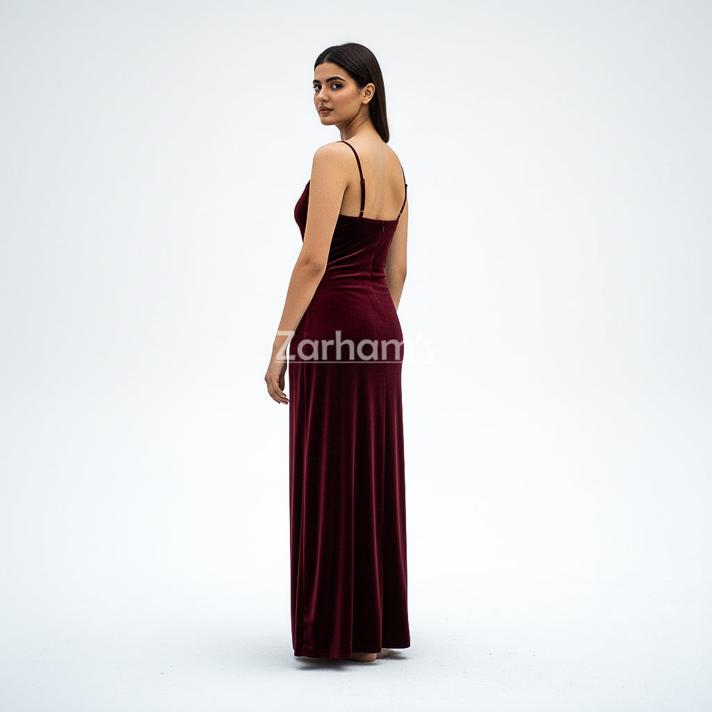 Handmade Maroon Velvet Long Dress | Premium Quality Velvet Formal and Party Dresses