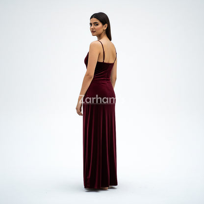 Handmade Maroon Velvet Long Dress | Premium Quality Velvet Formal and Party Dresses