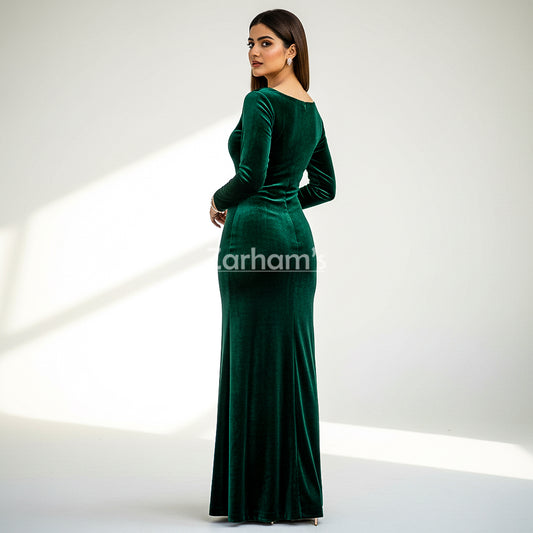 Handmade Emerald Green Velvet Long Dress | Premium Quality Velvet Formal and Party Dresses