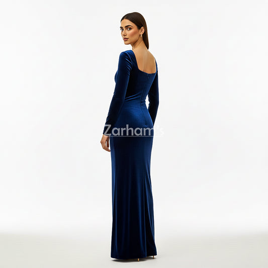 Midnight Blue Velvet Long Dress | Premium Quality Velvet Formal and Party Dresses