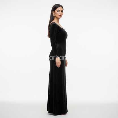 Handmade Midnight Black Velvet Long Dress | Premium Quality Velvet Formal and Party Dresses