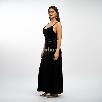 Handmade Midnight Black Velvet Long Dress | Premium Quality Velvet Formal and Party Dresses