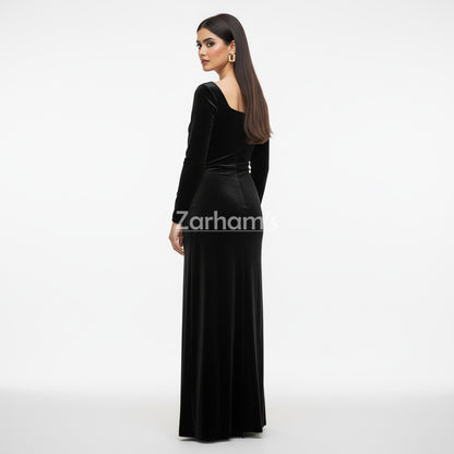 Handmade Midnight Black Velvet Long Dress | Premium Quality Velvet Formal and Party Dresses
