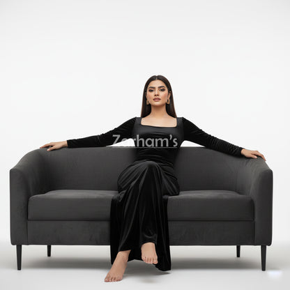 Handmade Midnight Black Velvet Long Dress | Premium Quality Velvet Formal and Party Dresses