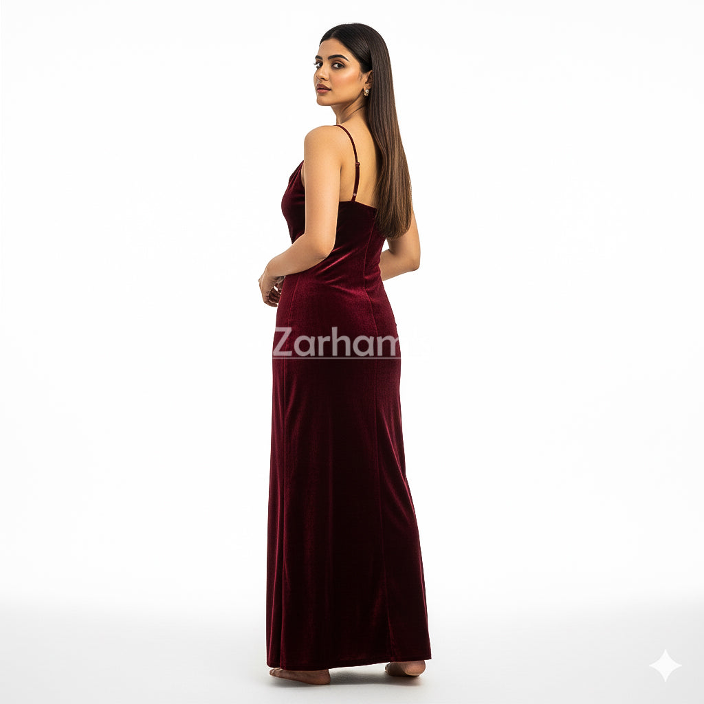 Handmade Maroon Velvet Long Dress | Premium Quality Velvet Formal and Party Dresses