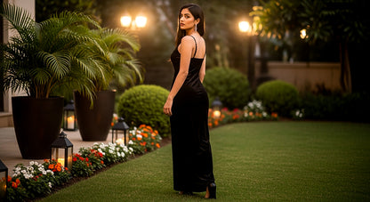 Handmade Midnight Black Velvet Long Dress | Premium Quality Velvet Formal and Party Dresses