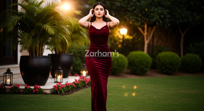 Handmade Maroon Velvet Long Dress | Premium Quality Velvet Formal and Party Dresses