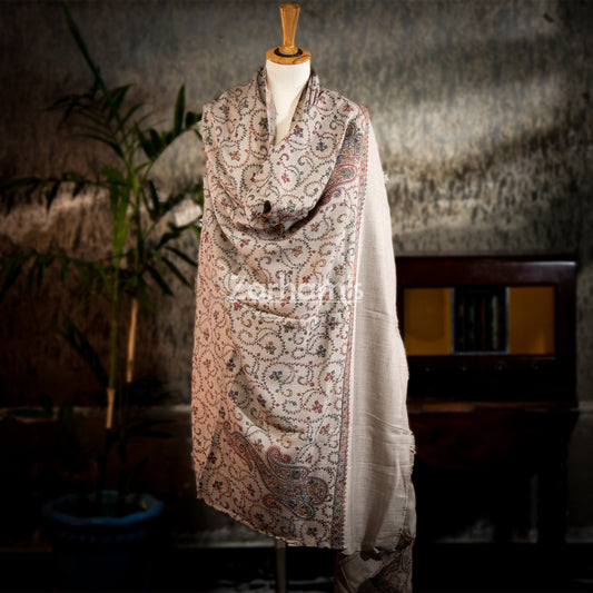 Handmade Cashmere Pashmina shawl hand printed and embroided