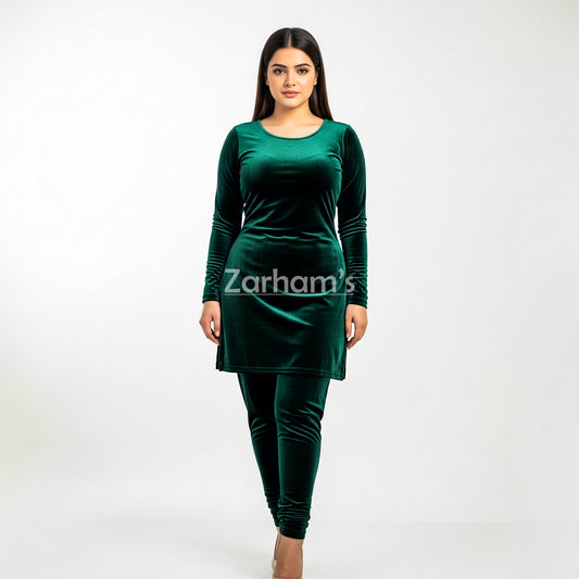 Handmade Velvet Dark Green Kameez Shalwar Suit | Premium Quality Velvet Formal and Party Dresses