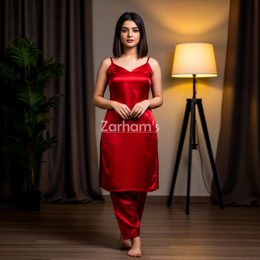Handmade Red Silk Kamiz Shalwar Suit