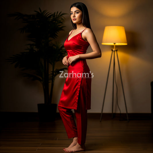 Handmade Red Silk Kamiz Shalwar Suit