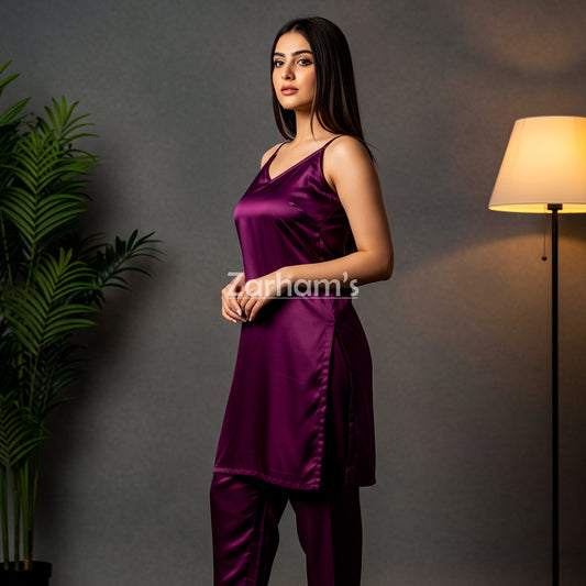 Handmade Plum Silk Kamiz Shalwar Suit