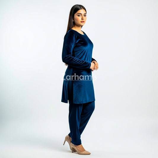 Handmade Velvet Dark Blue Kameez Shalwar Suit | Premium Quality Velvet Formal and Party Dresses