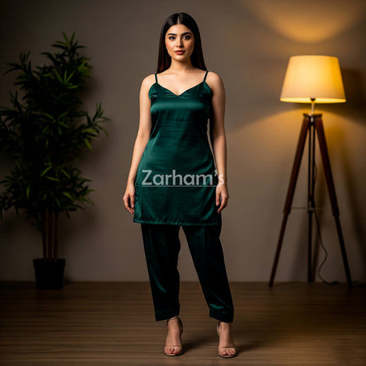 Handmade Dark Green Silk Kamiz Shalwar Suit