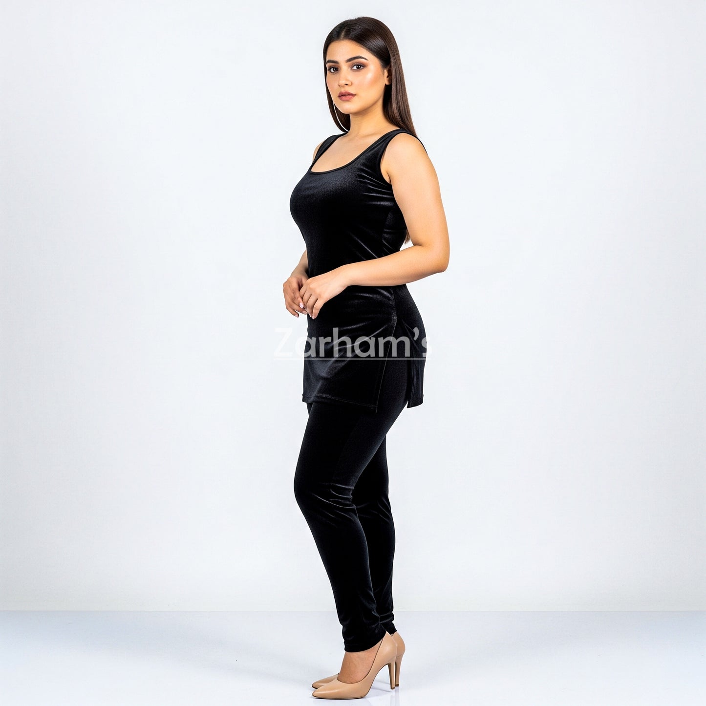 Handmade Velvet Black Sleeveless Kameez Shalwar Suit