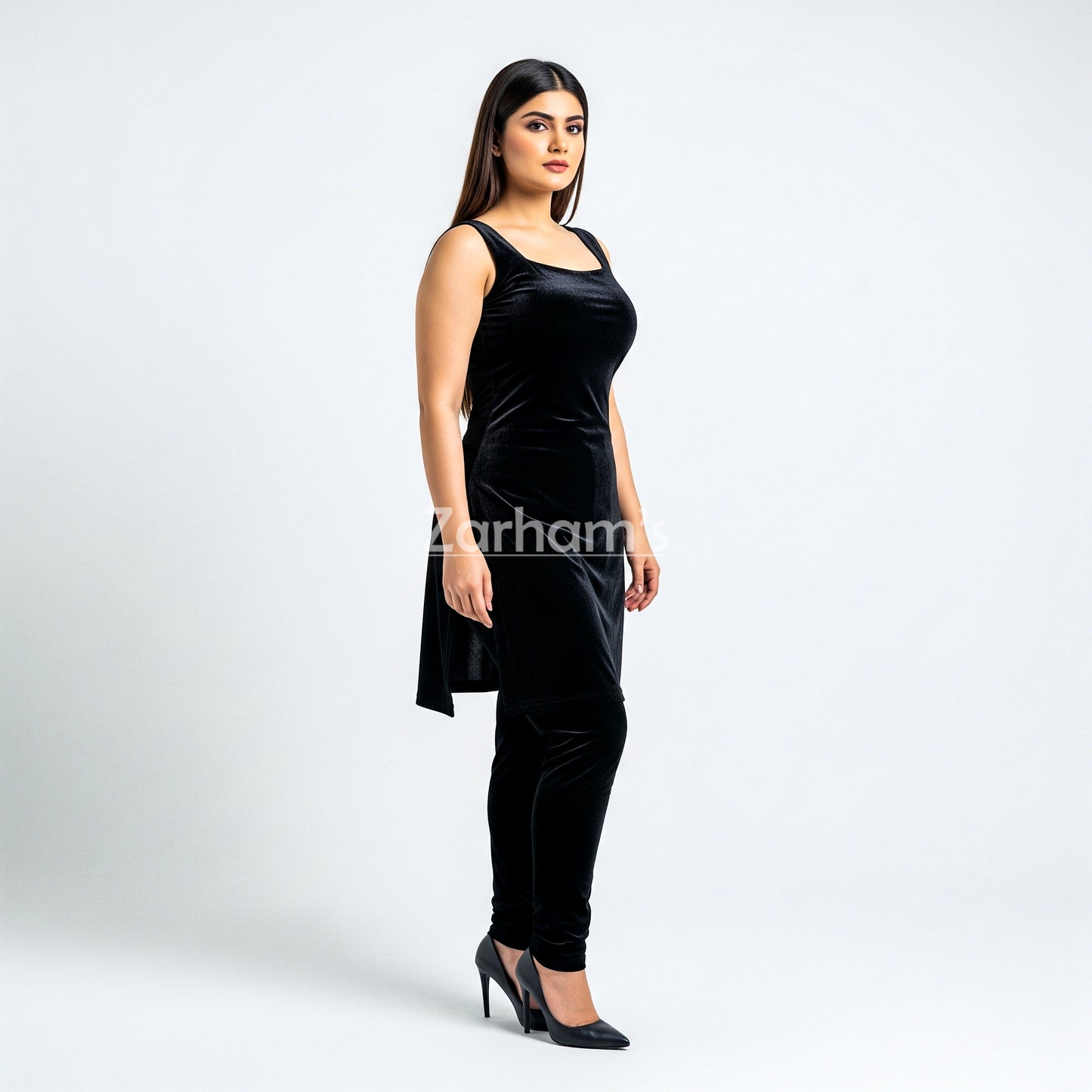 Handmade Velvet Black Sleeveless Kameez Shalwar Suit