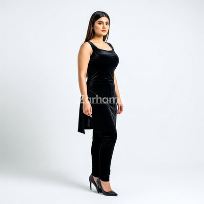 Handmade Velvet Black Sleeveless Kameez Shalwar Suit