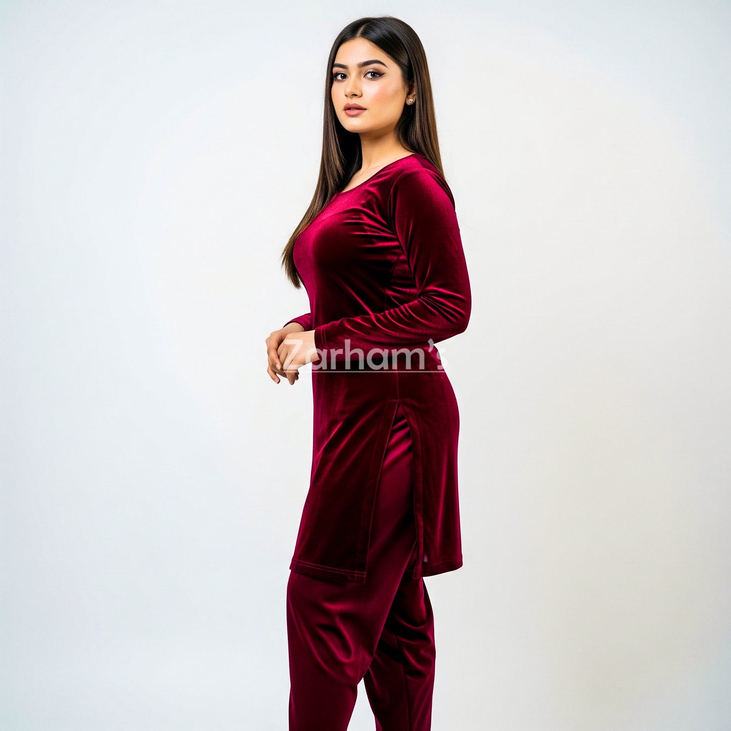 Handmade Velvet Maroon Kameez Shalwar Suit | Premium Quality Velvet Formal and Party Dresses
