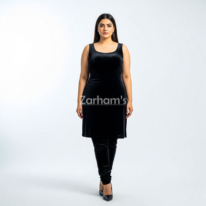 Handmade Velvet Black Sleeveless Kameez Shalwar Suit