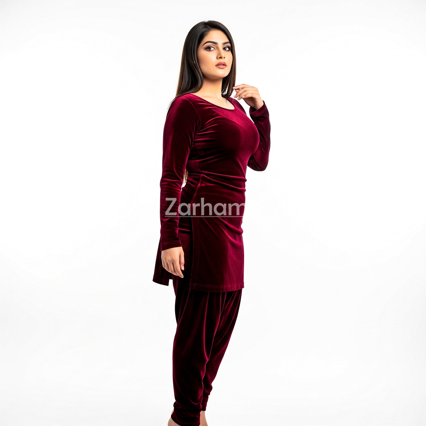 Handmade Velvet Maroon Kameez Shalwar Suit | Premium Quality Velvet Formal and Party Dresses