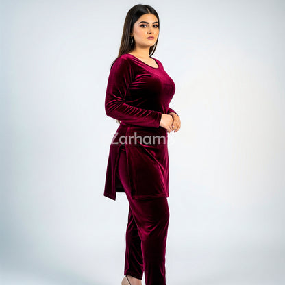 Handmade Velvet Maroon Kameez Shalwar Suit | Premium Quality Velvet Formal and Party Dresses