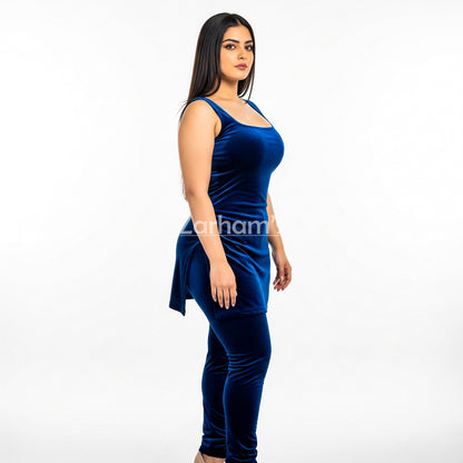 Handmade Velvet Dark Blue Sleeveless Kameez Shalwar Suit | Premium Quality Velvet Formal and Party Dresses